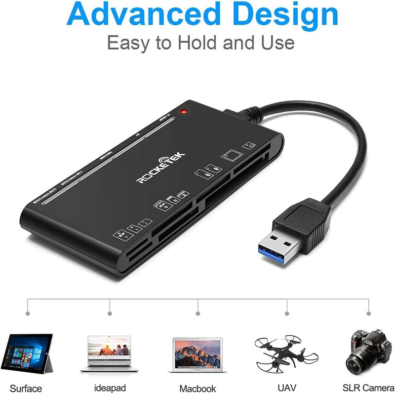 Rocketek USB 3.0 SD Card Reader, 7-in-1 Multi Memory Card Reader for SD SDXC SDHC Micro SD CF MS MMC Camera Memory Card XD Card Reader, Plug and Play Simultaneously Read/Writer(5Gbps) for Mac OS, Windows - Image 5